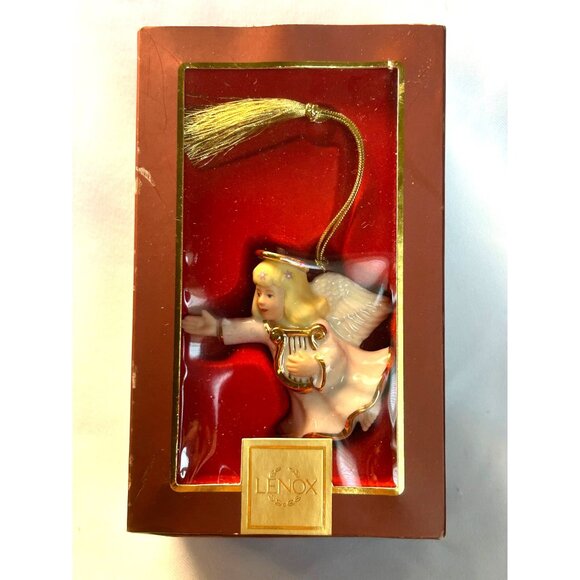 Lenox Angel Ornament With Harp Gold Accents Porcelain Christmas Decoration New - Picture 2 of 12